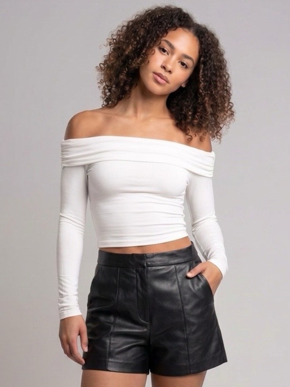 Milly Kelsey Black Lambskin Leather High Waist Shorts Size 8